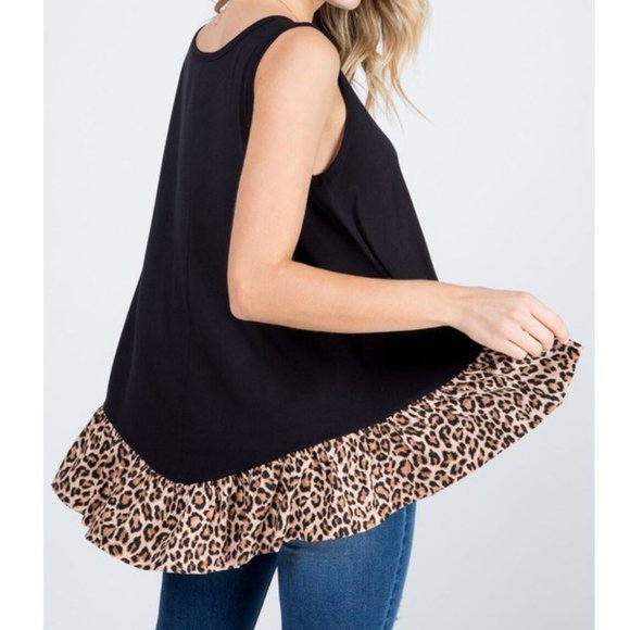 ANIMAL PRINTED FABRIC CONTRAST RUFFLE TANK TOP - Picture 8 of 8